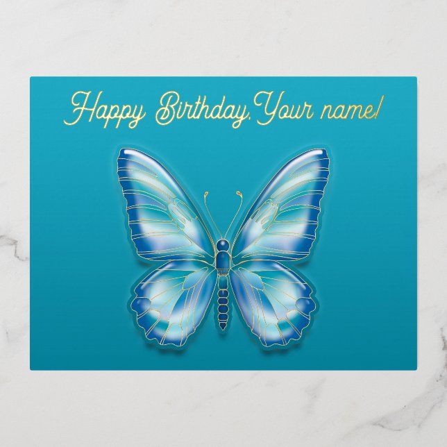  Turquoise Butterfly Foil Holiday Postcard (Front)