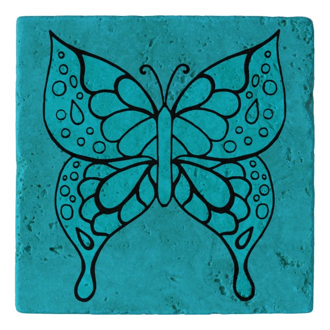 Turquoise Butterfly Kitchen Trivet  (Front)