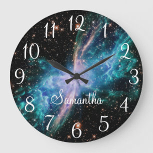 Turquoise Butterfly Nebula Celestial Photo Large Clock