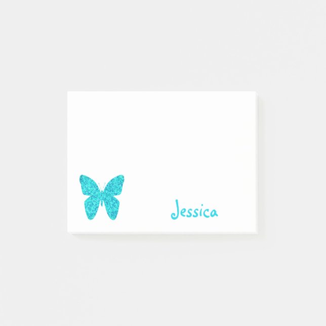 Turquoise Butterfly Personalized Girly Name Post-it Notes (Front)