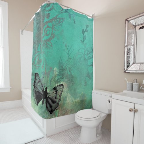 Turquoise Butterfly Shower Curtain