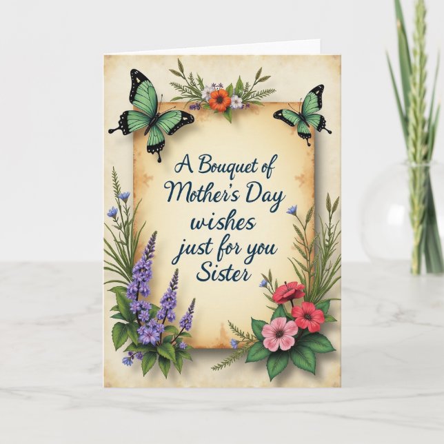 Turquoise Butterfly Sister Card (Front)