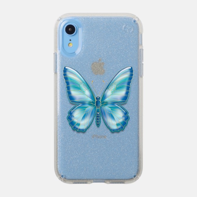 Turquoise butterfly speck iPhone XR case (Front (Blue Phone))
