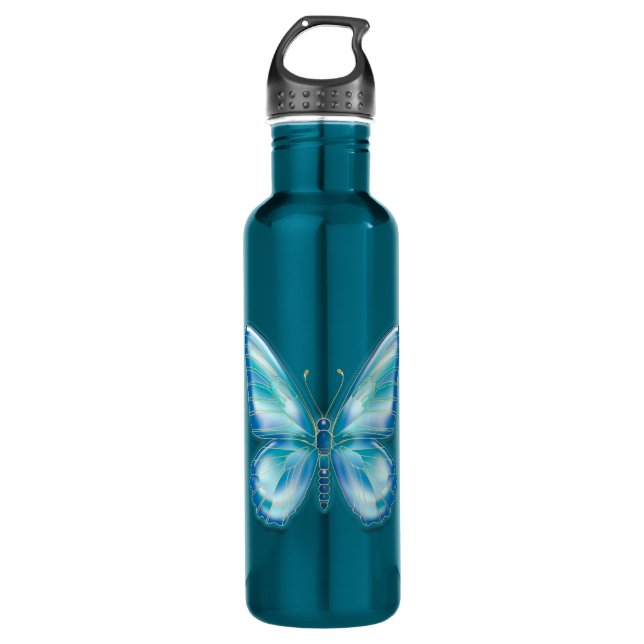 Turquoise butterfly stainless steel water bottle (Front)