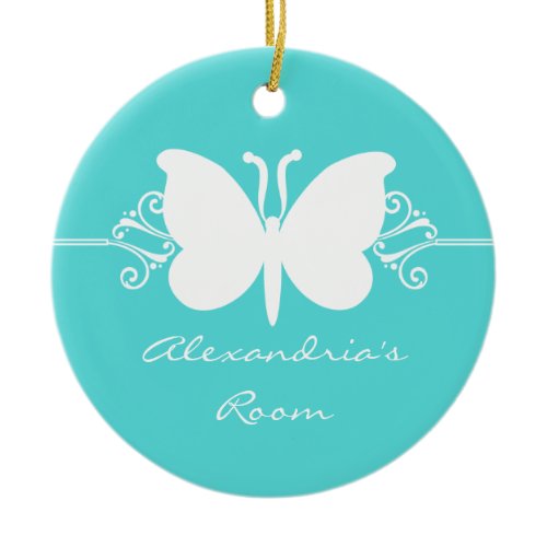 Turquoise Butterfly Swirls Door Hanger Ornament