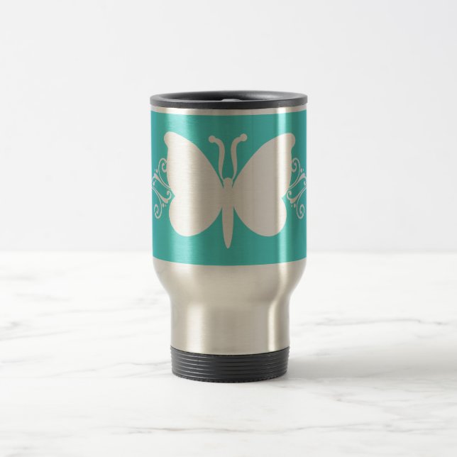 Turquoise Butterfly Swirls Mug (Center)