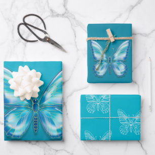 Turquoise Butterfly Wrapping Paper Sheets