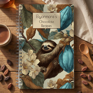 Turquoise Cacao Sloth Botanical Cooking Recipes Notebook