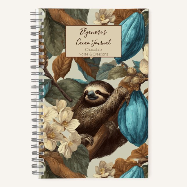 Turquoise Cacao Sloth Chocolate Tasting Notebook (Front)