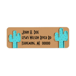 Turquoise Cactus & Saddle Brown Return Addr Labels