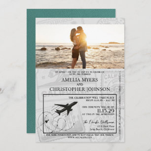 Turquoise California Passport Wedding Invitation