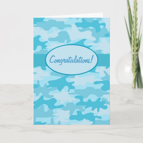 Turquoise Camo Camouflage Congratulations Custom Card
