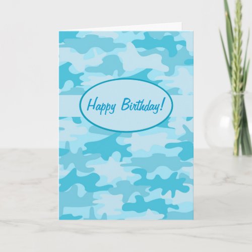 Turquoise Camo Camouflage Happy Birthday Custom Card