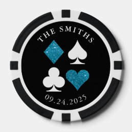 Turquoise Card Suits Wedding Date and Name Favor Poker Chips