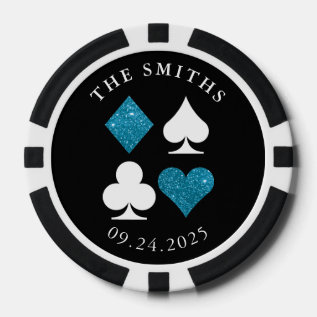 Turquoise Card Suits Wedding Date And Name Favor Poker Chips at Zazzle