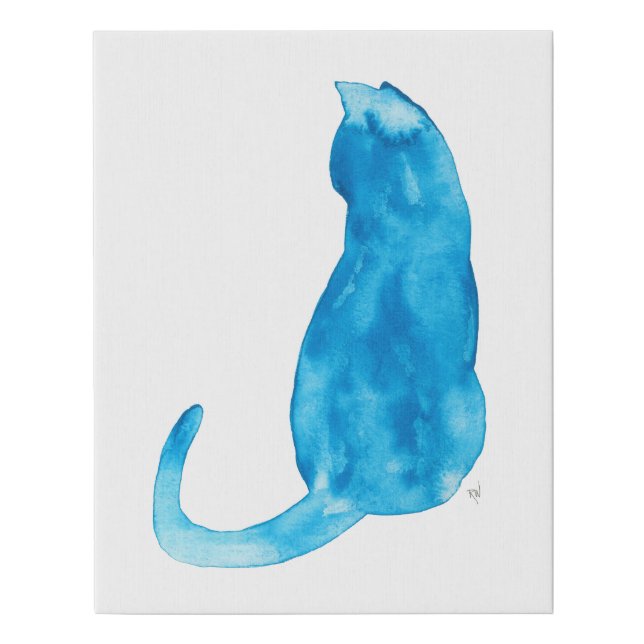 Turquoise Cat Watercolor Faux Canvas Print (Front)