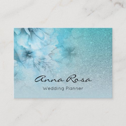  Turquoise Celestial Watercolor Floral Glitter Business Card