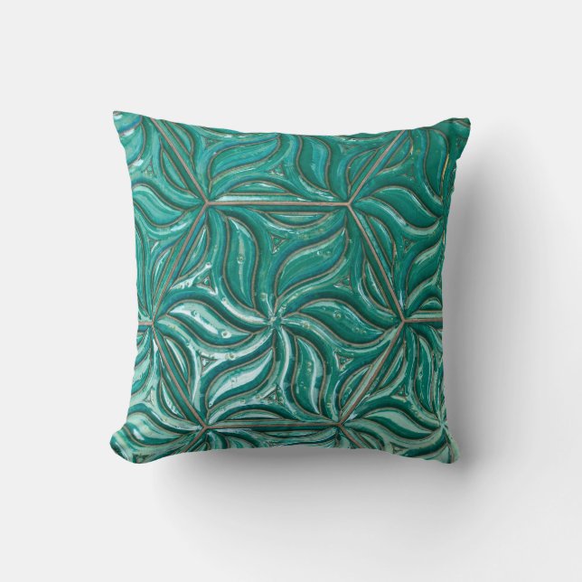 Turquoise ceramic tile wall textureabstract,archit throw pillow (Front)