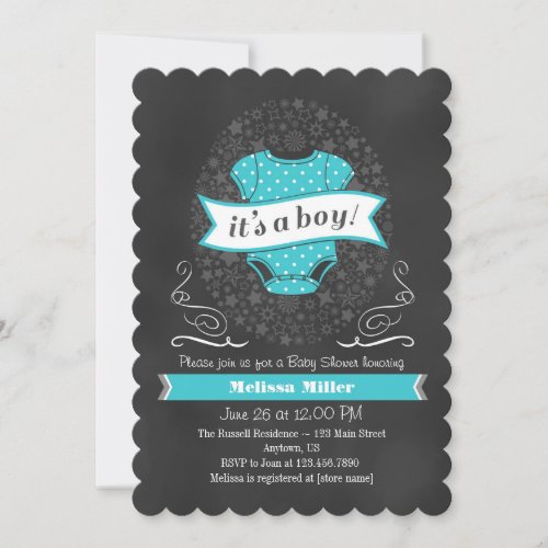 Turquoise Chalkboard Boy Baby Shower Invite