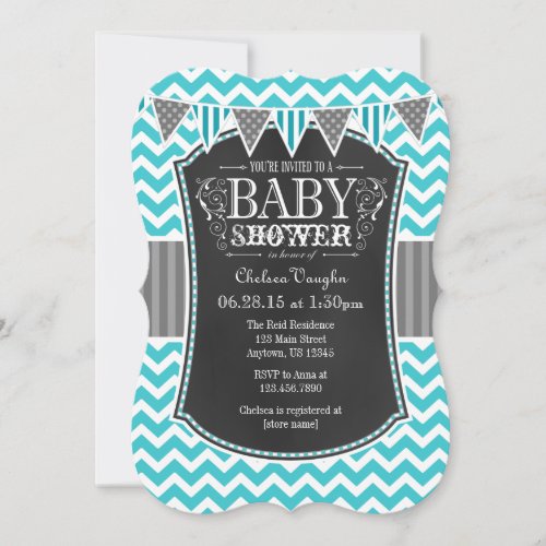 Turquoise Chalkboard Chevron Baby Shower Invite
