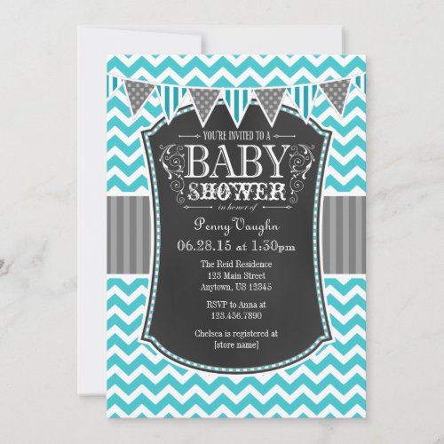 Turquoise Chalkboard Chevron Baby Shower Invite
