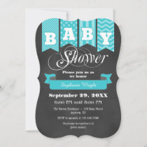 Turquoise Chalkboard Flag Baby Shower Invite