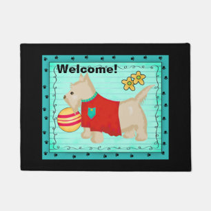 Turquoise Champagne Beige Scottie Dog Welcome Doormat
