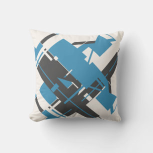 Turquoise Charcoal Off-white Diagonal Abstract Art Throw Pillow