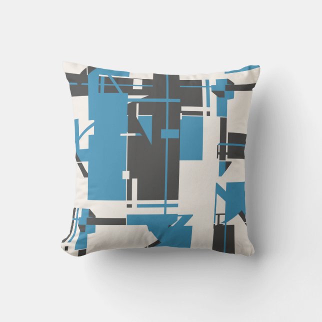 Turquoise Charcoal Off-white Geometric Abstract Throw Pillow (Front)