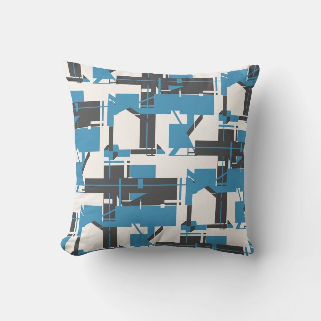 Turquoise Charcoal Off-white Geometric MCM Look Throw Pillow (Front)
