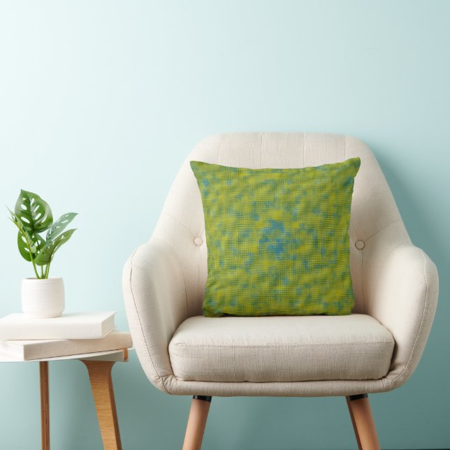 Turquoise Chartreuse Abstract Textile Pattern Throw Pillow (Chair)