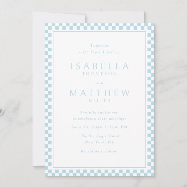 Turquoise Checker Frame Wedding Invitation (Front)