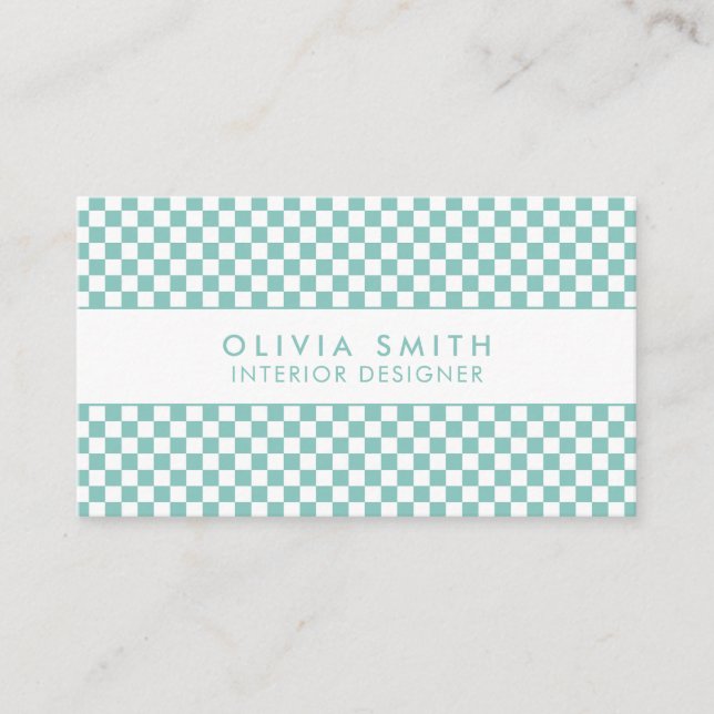 Turquoise Checkered Modern Business Card (Front)