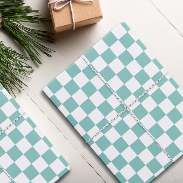 Turquoise Checkered Pattern Wrapping Paper Sheets (Creator Uploaded)