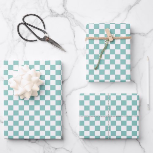 Turquoise Checkered Pattern Wrapping Paper Sheets