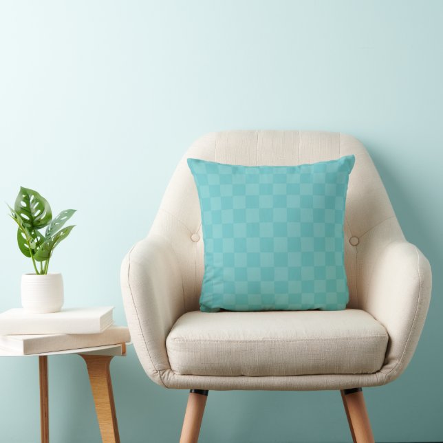 Turquoise Checkered Throw Pillow (Chair)