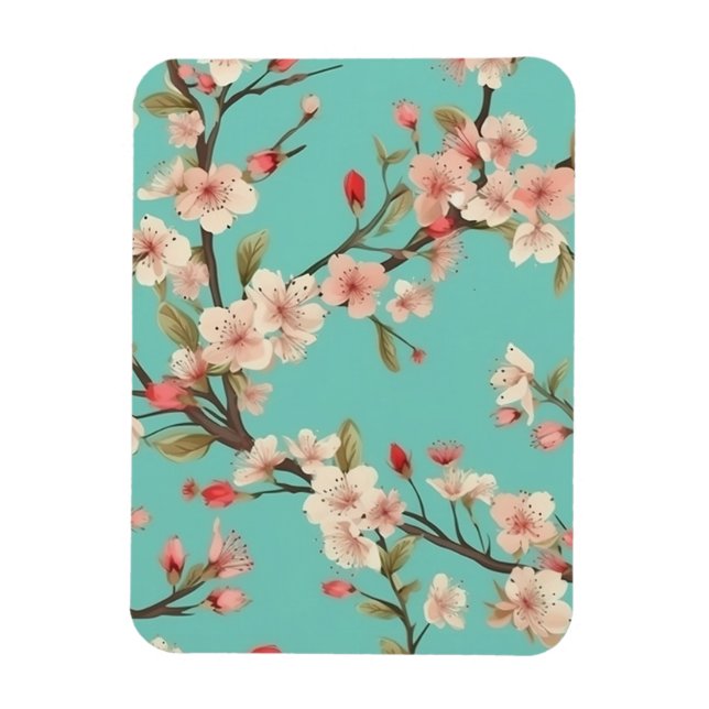Turquoise Cherry Blossom Flexible Photo Magnet (Vertical)
