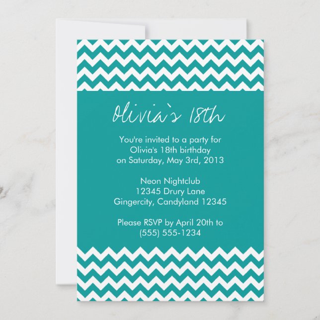 Turquoise Chevron Birthday Invitation (Front)