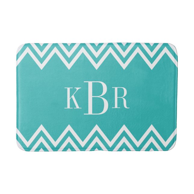 Turquoise Chevron Custom Monogram Bathroom Mat (Front)