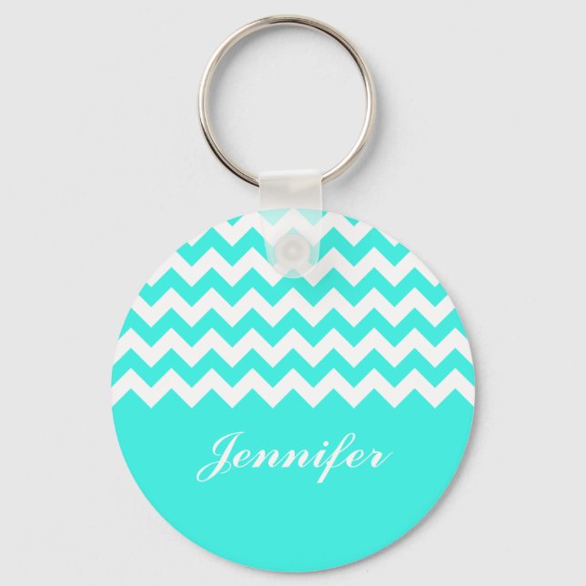 Turquoise Chevron Custom Monogram Keychain (Front)