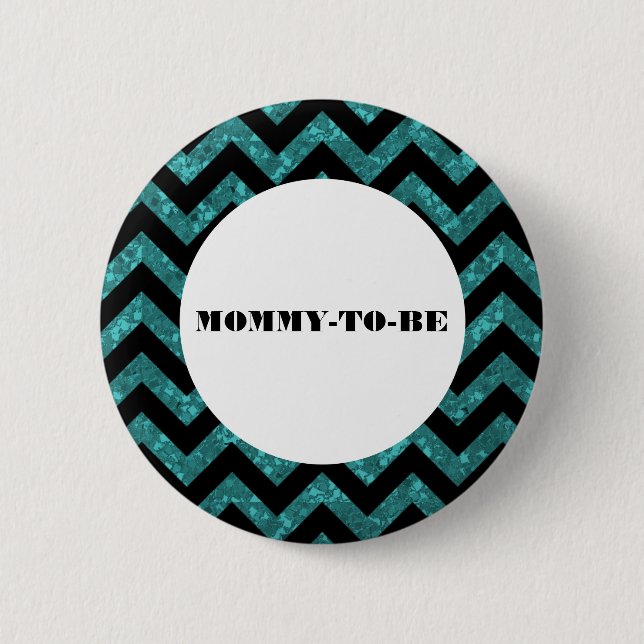 Turquoise Chevron Glitter Baby Shower Button (Front)