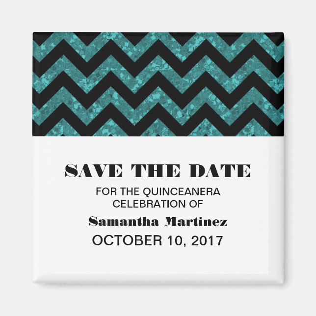 Turquoise Chevron Glitter Quinceañera Magnet (Front)