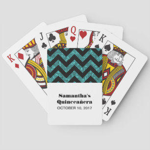Turquoise Chevron Glitter Quinceañera Poker Cards