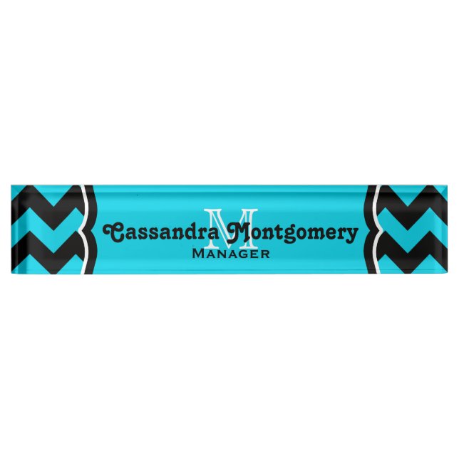 Turquoise chevron monogram classy name plate (Front)