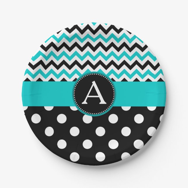 Turquoise Chevron Polka Dot Paper Plates (Front)