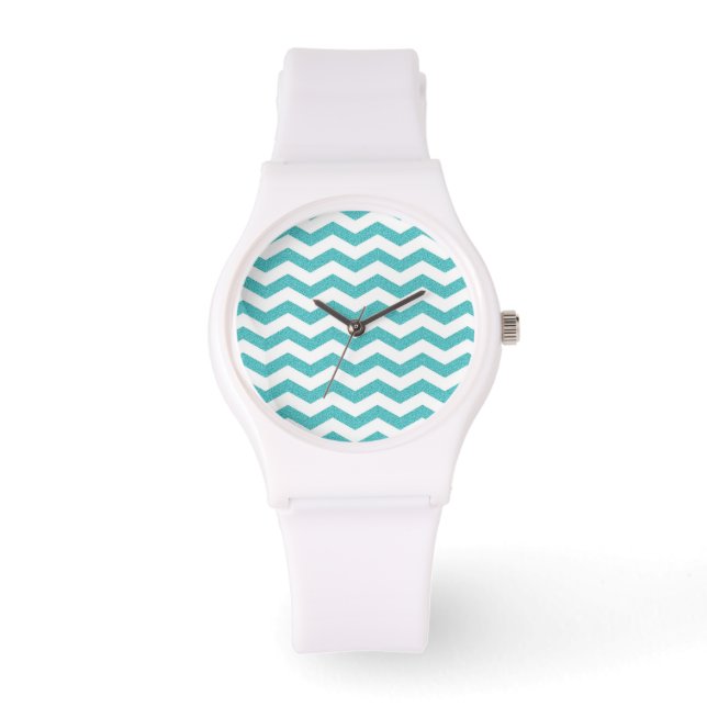 Turquoise chevron zig zag nautical zigzag pattern watch (Front)