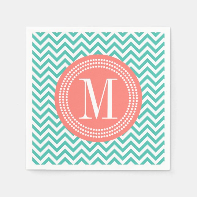 Turquoise Chevron Zigzag Personalized Monogram Napkins (Front)