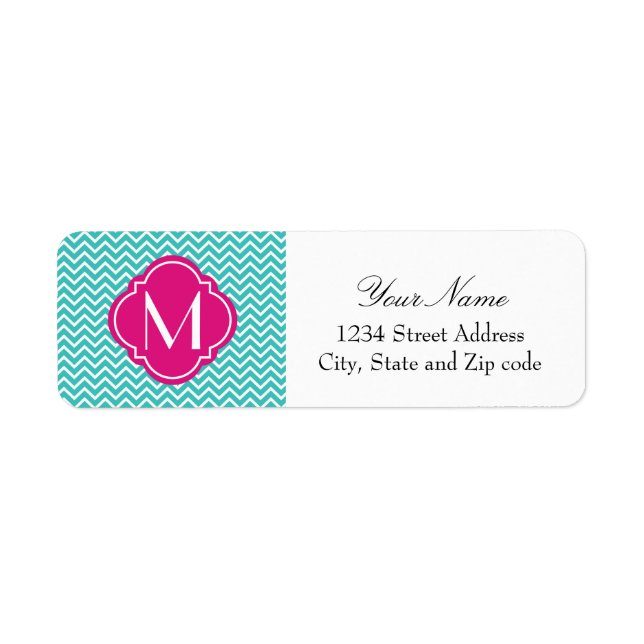 Turquoise Chevron Zigzag Stripes with Monogram Label (Front)