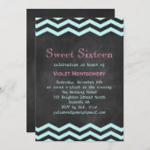 Turquoise Chevrons on Chalkboard Sweet 16 Invite (Front/Back)