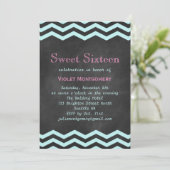 Turquoise Chevrons on Chalkboard Sweet 16 Invite (Standing Front)